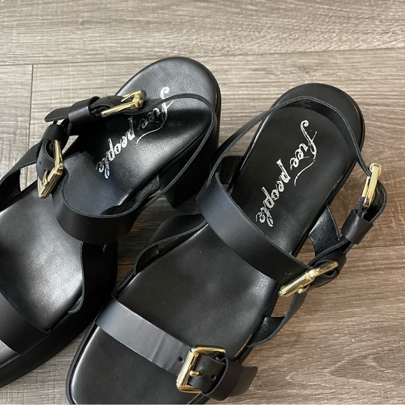 NWOB Free People Pamela Double Stack Platform Heels Sandals Black US 9 - Picture 4 of 7